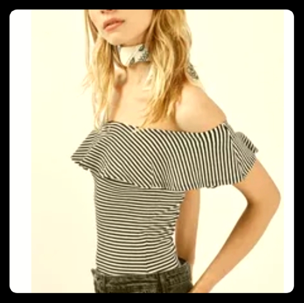 Topshop petite stripe ruffle bodysuit